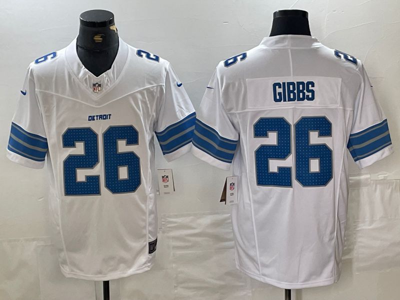 Men Detroit Lions 26 Jahmyr Gibbs White Three generations 2024 Nike Vapor F.U.S.E. Limited NFL Jersey